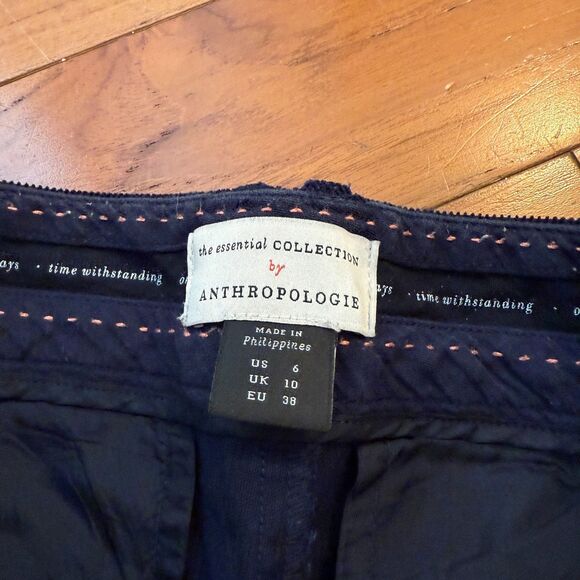 Women Anthropologie The Essential Corduroy Cropped Flare Trousers Dark Blue Sz 6 - Picture 6 of 10